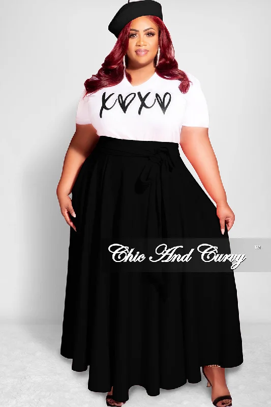 Final Sale Plus Size Long Maxi Skirt with Waist Tie in Black