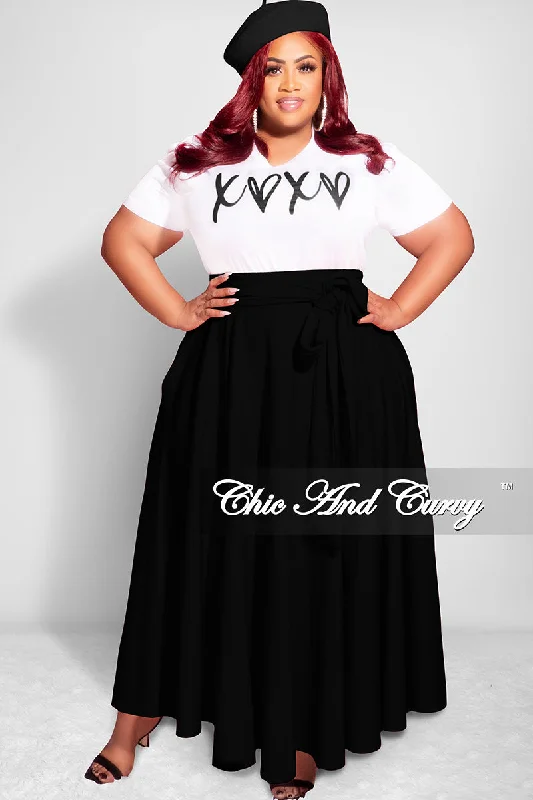 Final Sale Plus Size Long Maxi Skirt with Waist Tie in Black