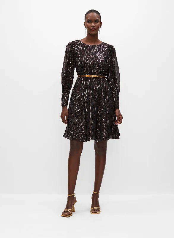 Belted Metallic Print Dress