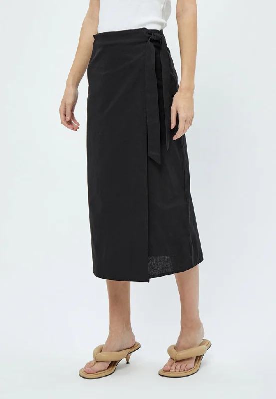 MSShelba Linen Wrap Skirt - Black