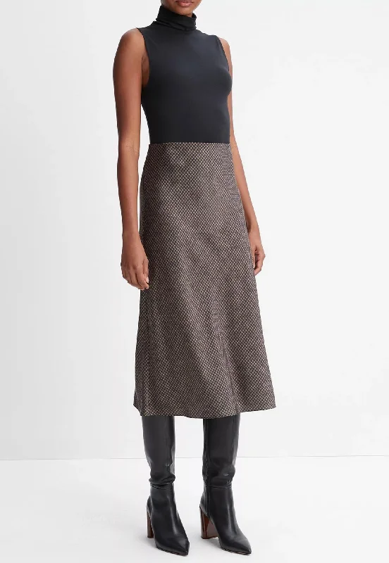 Houndstooth Bias Slip Skirt - Black/Camel