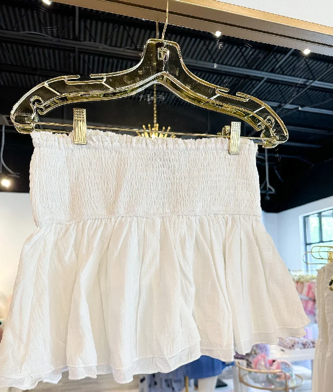 WHITE BOW RUFFLE SHORTS