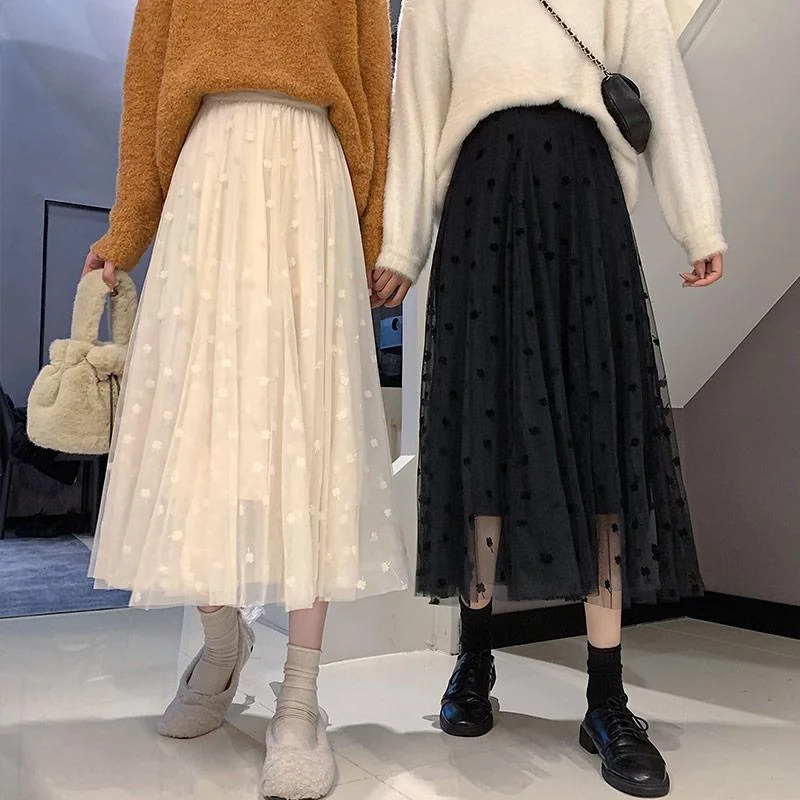 Women's Korean Fashion Dots Mesh Skirts