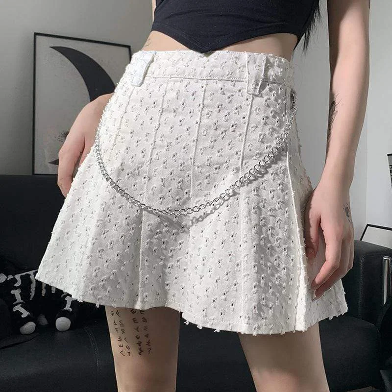 Women's Lolita Dot High-waisted Pleated Skirts with Metal Chain