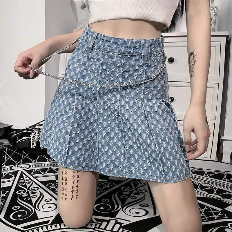 Women's Lolita Dot High-waisted Pleated Skirts with Metal Chain