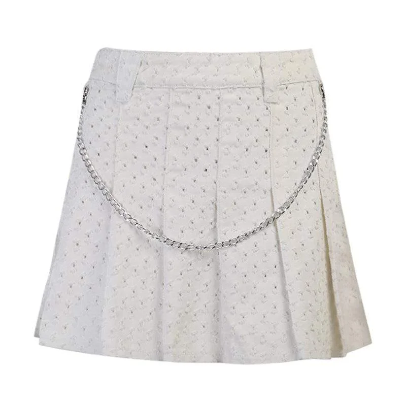 Women's Lolita Dot High-waisted Pleated Skirts with Metal Chain