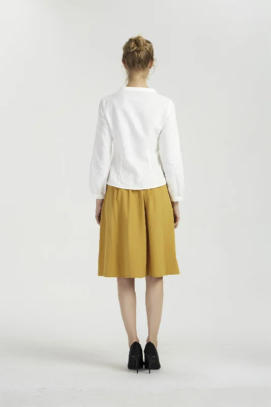 knee length yellow linen skirt, summer short skirt 2039#