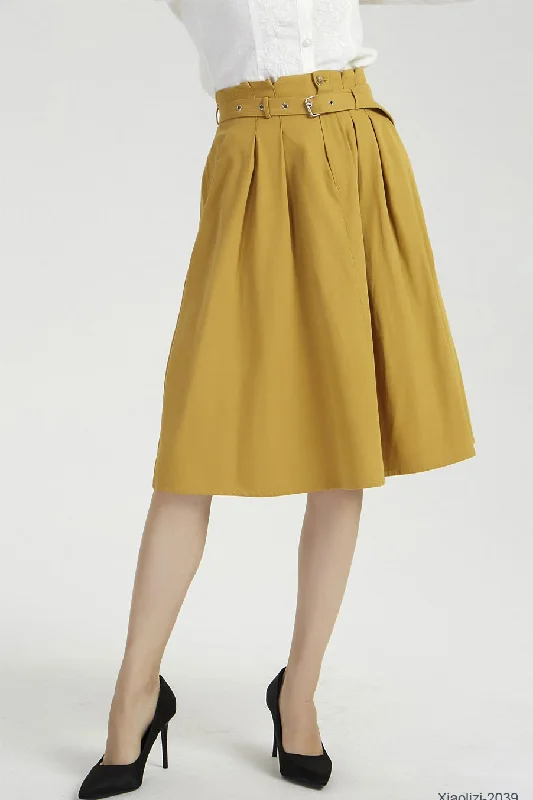 knee length yellow linen skirt, summer short skirt 2039#