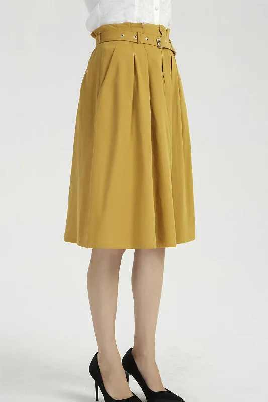 knee length yellow linen skirt, summer short skirt 2039#