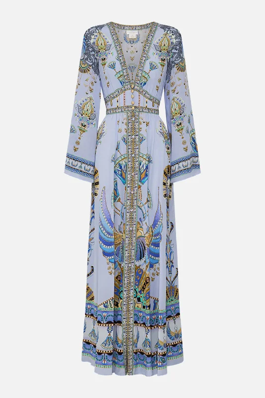 KIMONO SLEEVE DRESS WITH SHIRRING DETAIL UNDER SCARAB SKIES