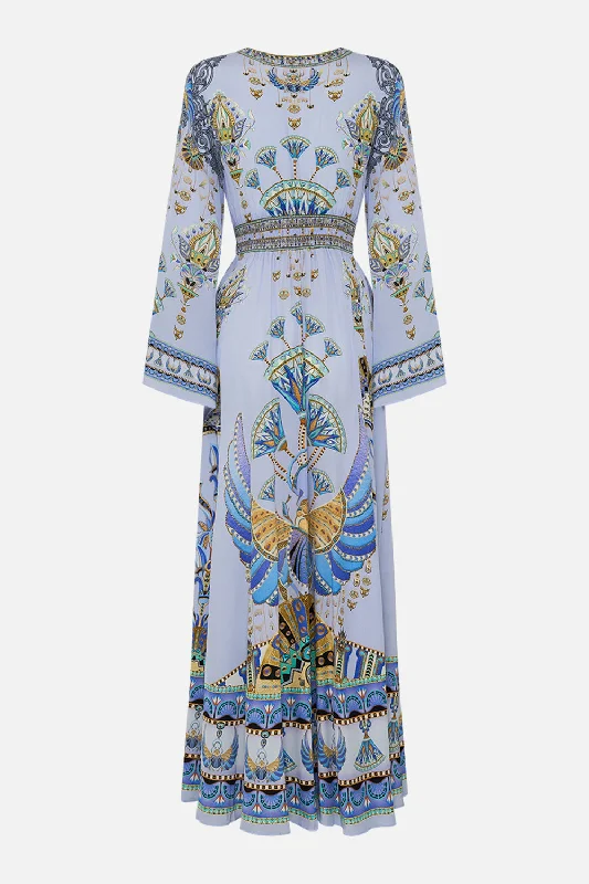 KIMONO SLEEVE DRESS WITH SHIRRING DETAIL UNDER SCARAB SKIES