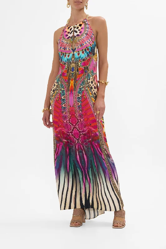 LOW BACK LONG DRESS WITH NECK HARDWARE SAHARA SUPERNATURAL