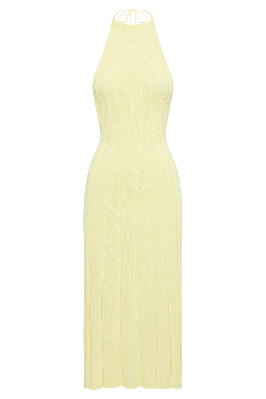 Adrienne Halter Neck Midi Dress - Lemon