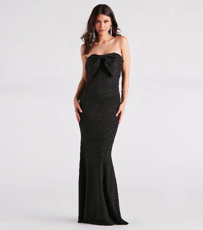 Alissa Bow-Front Glitter Knit Mermaid Dress