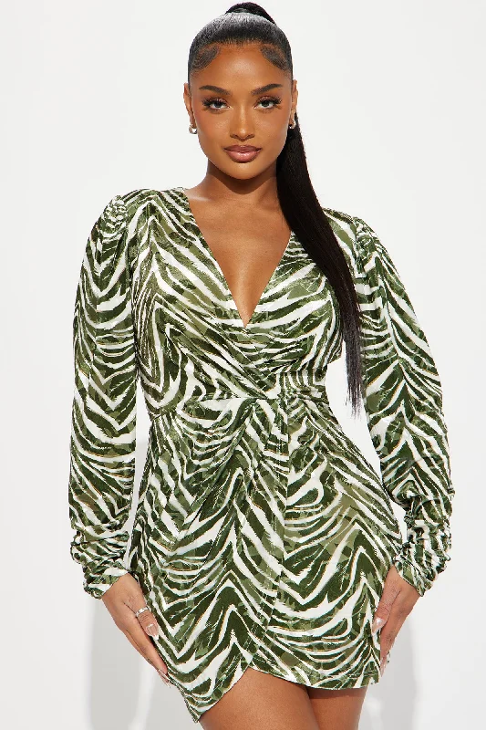 Amelia Tropical Mini Dress - Olive