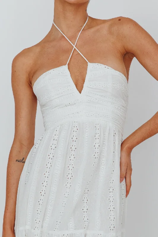 Asiah Halterneck Maxi Dress Eyelet White