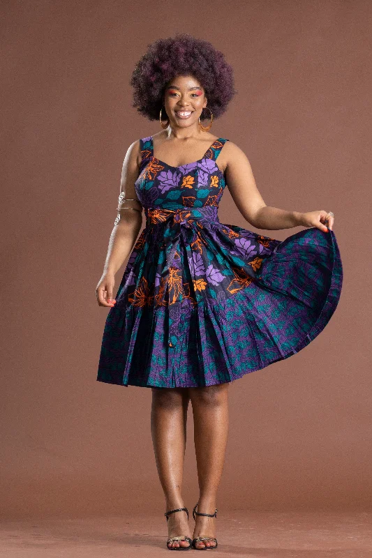 Bambi Ankara Sleeveless Midi Dress | Purple and Orange African Print