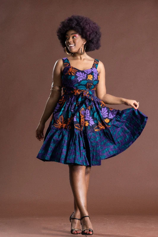 Bambi Ankara Sleeveless Midi Dress | Purple and Orange African Print