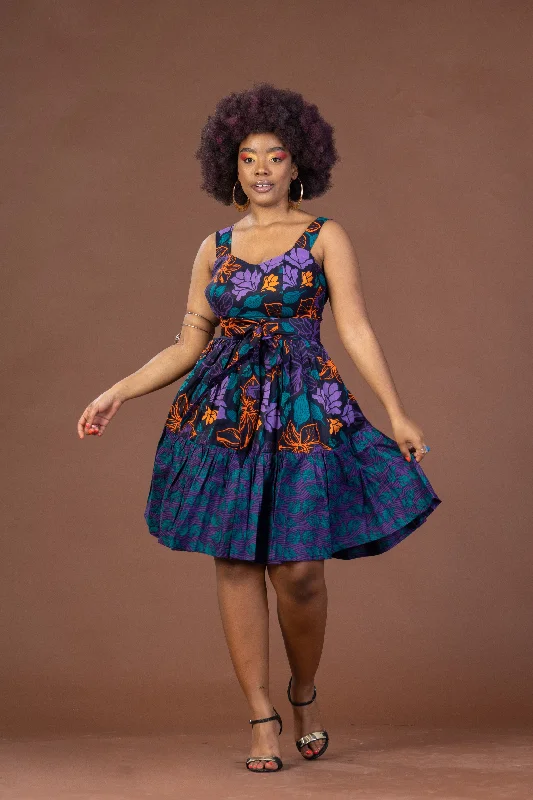 Bambi Ankara Sleeveless Midi Dress | Purple and Orange African Print