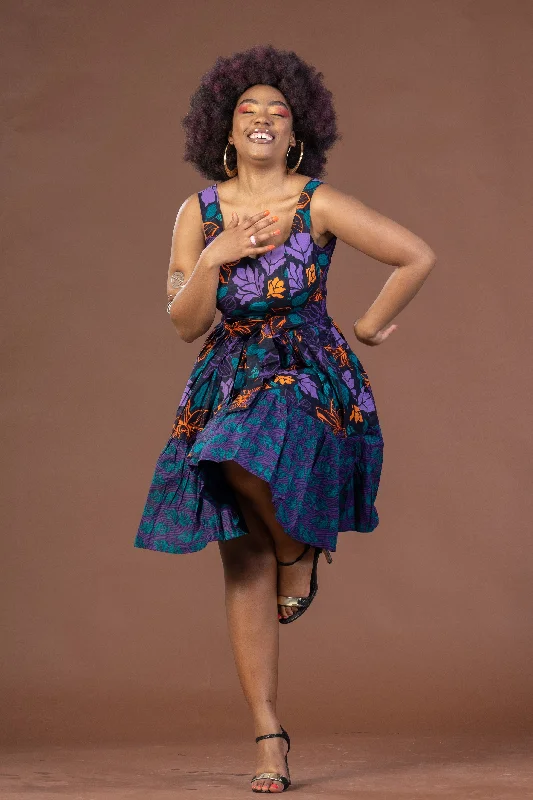 Bambi Ankara Sleeveless Midi Dress | Purple and Orange African Print