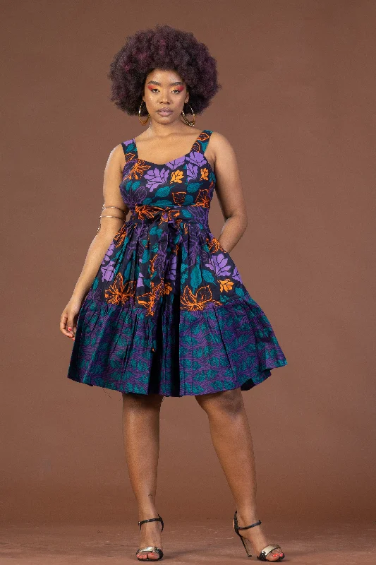 Bambi Ankara Sleeveless Midi Dress | Purple and Orange African Print