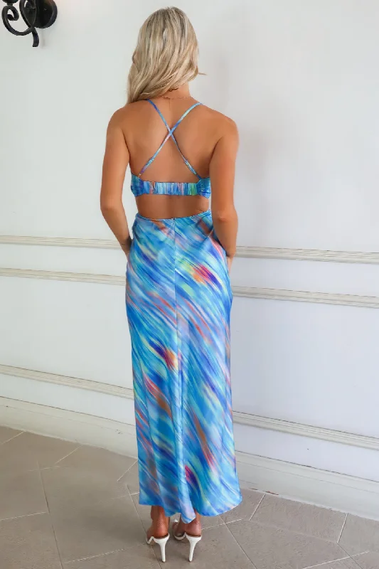 Britney Maxi Dress - Blue Rainbow Stripes