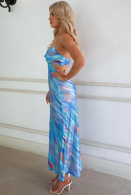 Britney Maxi Dress - Blue Rainbow Stripes