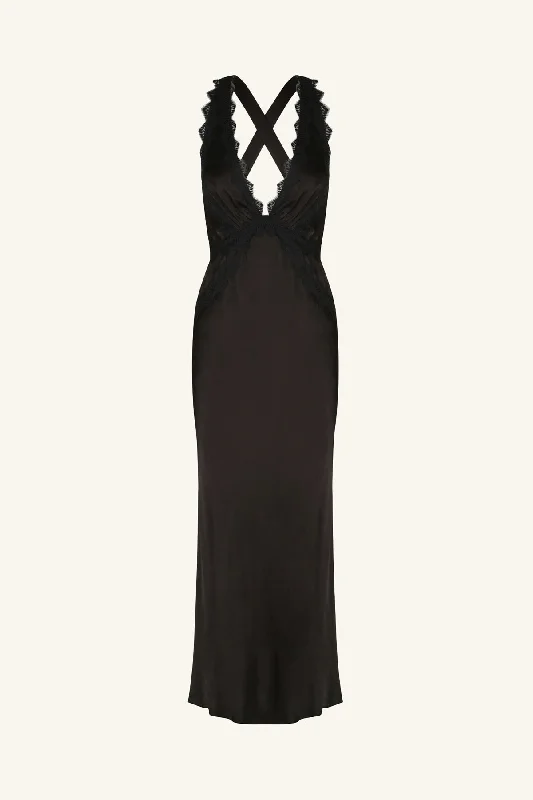 CAMILLE LACE CROSS BACK MIDI DRESS - BLACK