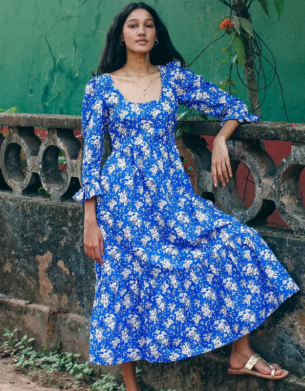 Carys Dress in Royal Blue Bouquet