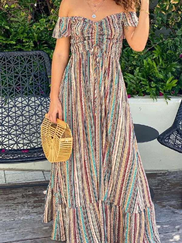 Casual One-shoulder Striped Dress