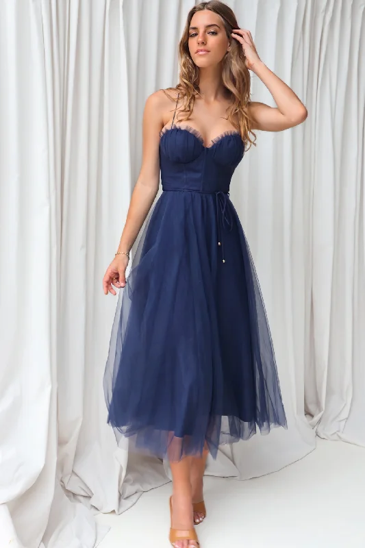 Cindy Tulle Midi Dress - Navy