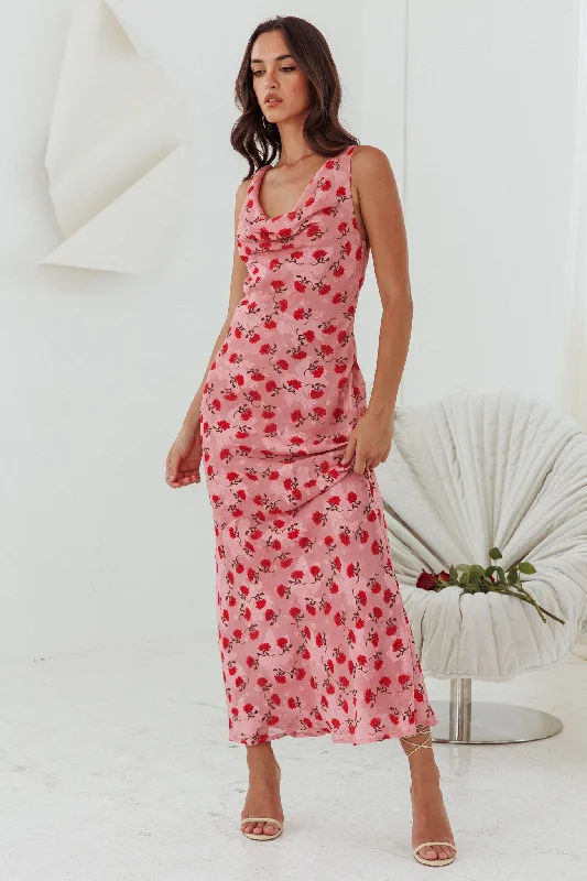 Countdown Cowl Neck Maxi Dress Print Pink