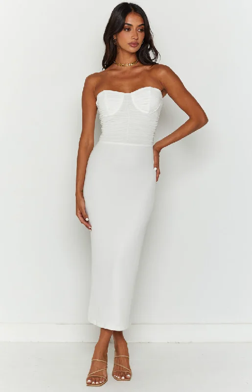 Darling White Gathered Midi Dress