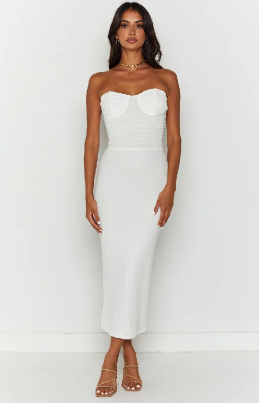 Darling White Gathered Midi Dress