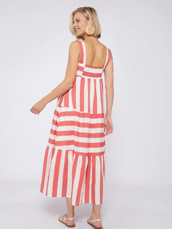 Elisa Dress in Pink Coral Stripe