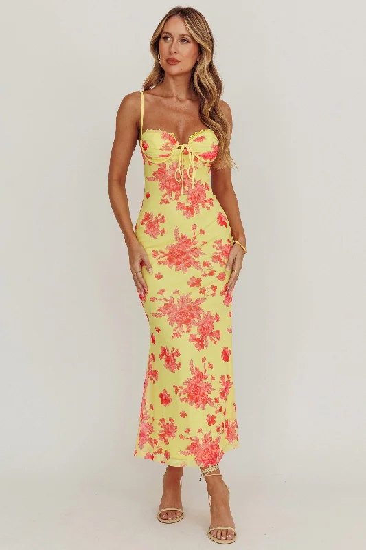 Fortune Mesh Floral Midi Dress Pink/Yellow