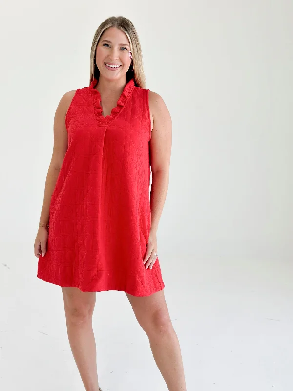 Game Time Textured Dress - Red