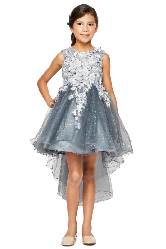 Girls High Low Tulle Dress with 3D Flowers by Cinderella Couture 9038