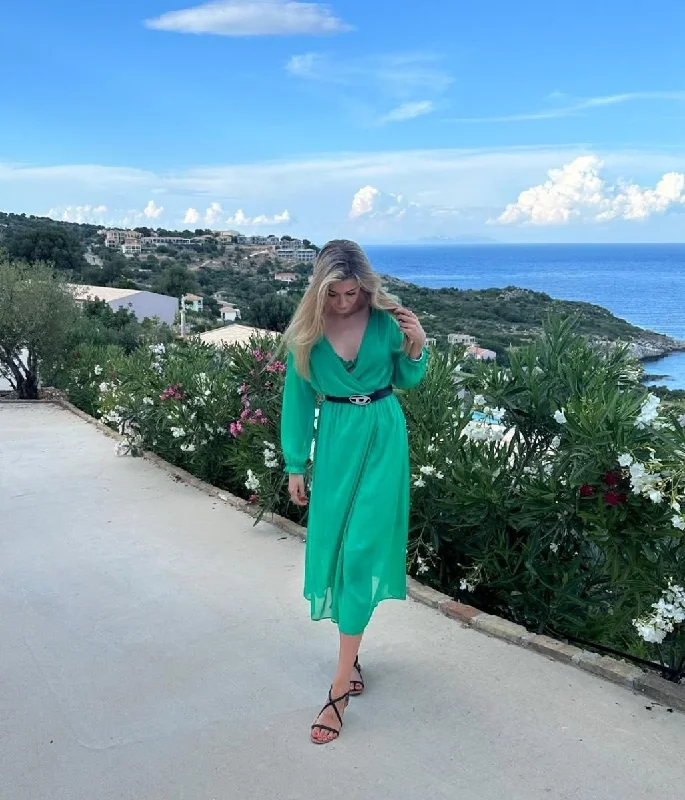 Green Chiffon Wrap Dress