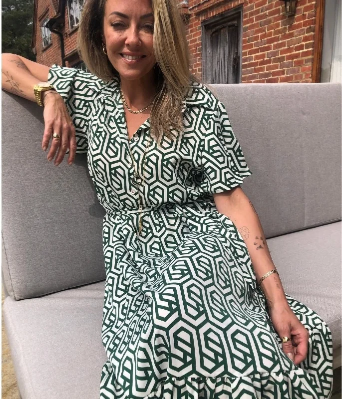 Green Geometric Shirt Dress