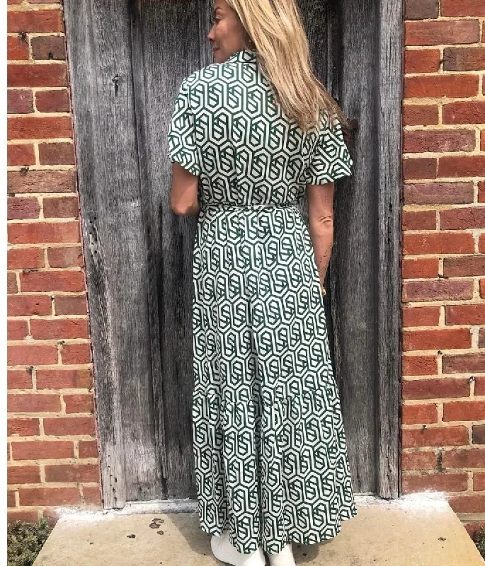 Green Geometric Shirt Dress