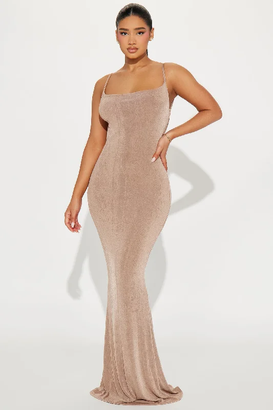 Hailey Slinky Maxi Dress - Taupe