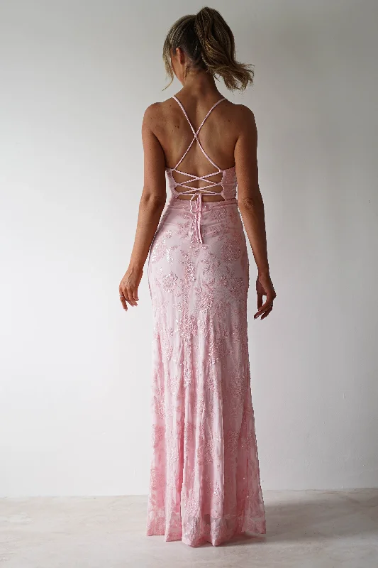 Harper Floral Sequin Embellished Gown | Pink