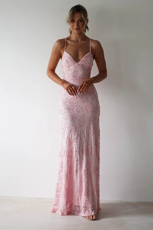 Harper Floral Sequin Embellished Gown | Pink