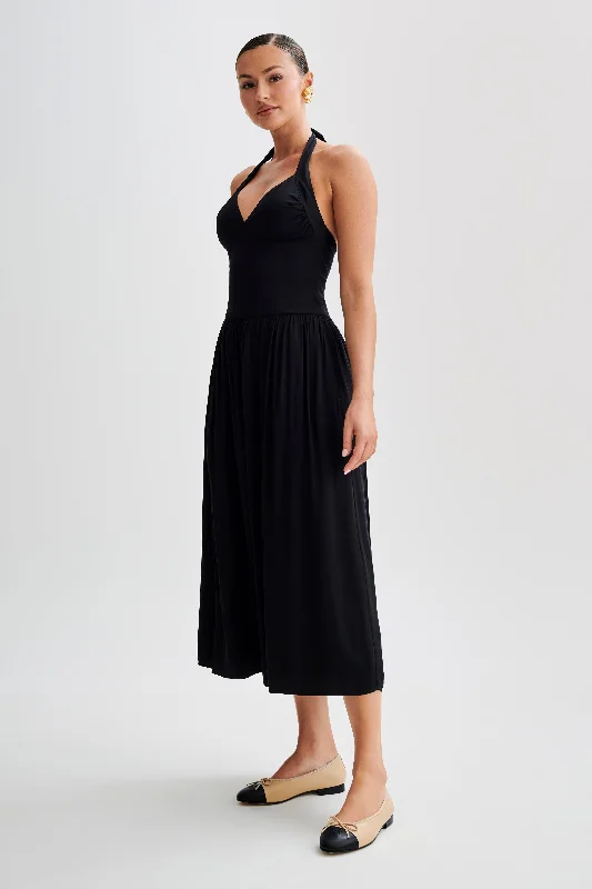 Harriette Halter Midi Dress - Black