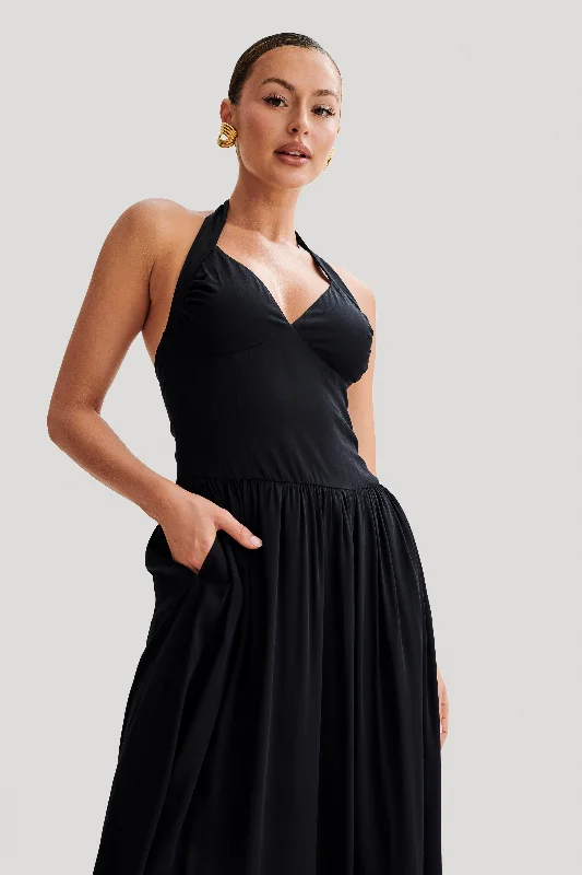 Harriette Halter Midi Dress - Black