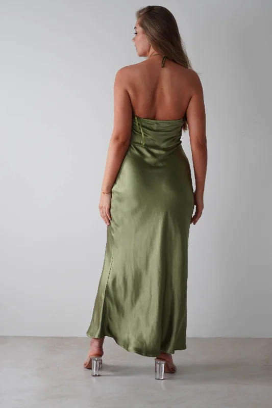 Heather Soft Satin Maxi Dress | Olive