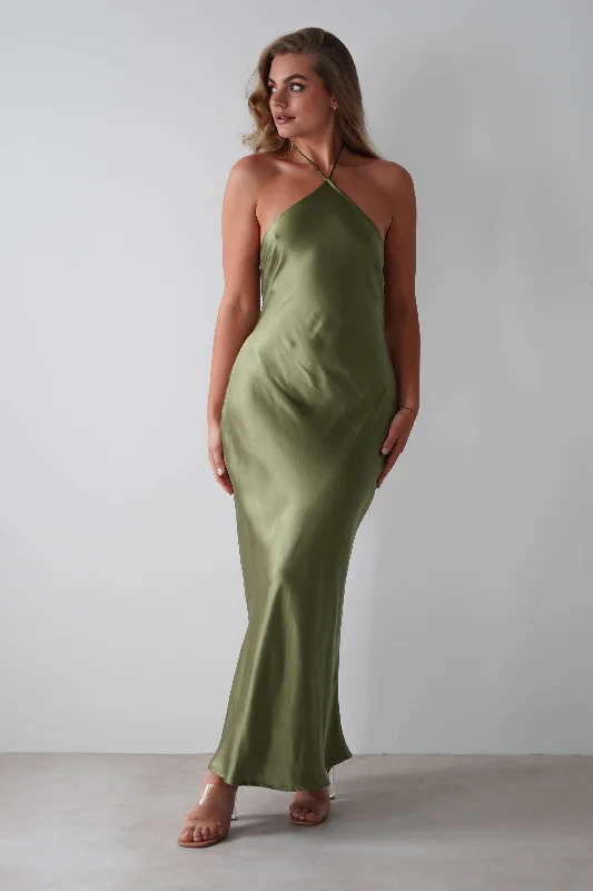 Heather Soft Satin Maxi Dress | Olive