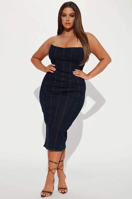 Hottie Denim Midi Dress - Dark Wash