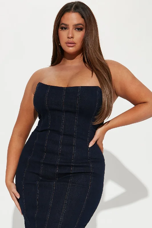 Hottie Denim Midi Dress - Dark Wash